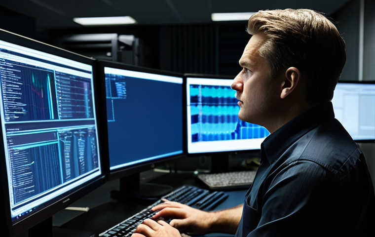 A focused professional male IT engineer in a modest, dark business casual shirt, sitting at a desk in a dimly lit, modern server room late at night. He is intensely looking at multiple computer monitors displaying complex server logs and network diagrams, with a phone held to his ear, conveying a sense of urgency and problem-solving. The server racks are visible in the background, subtly lit. This scene captures a critical incident, highlighting the need for immediate and expert human support. fully clothed, appropriate attire, professional dress, safe for work, appropriate content, professional, perfect anatomy, correct proportions, natural pose, well-formed hands, proper finger count, natural body proportions, high-resolution, sharp focus, realistic photography.