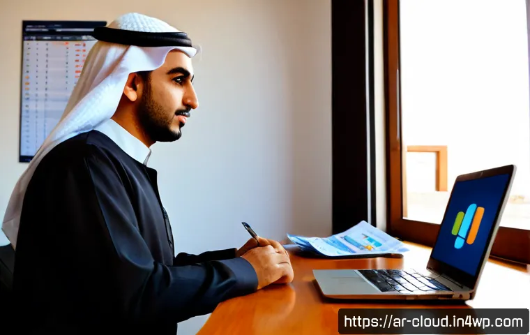 비용 효율적인 클라우드 서비스 추천 - Photorealistic modern home office in a Gulf Arab city, an Arab small-business owner in modest profes...