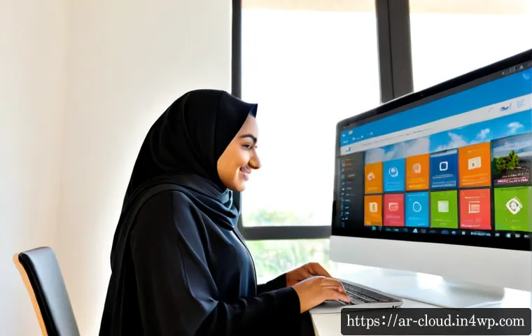 클라우드 서비스의 사용자 친화성 분석 - Photorealistic modern Gulf Arab woman in modest elegant abaya and hijab comfortably using a cloud se...